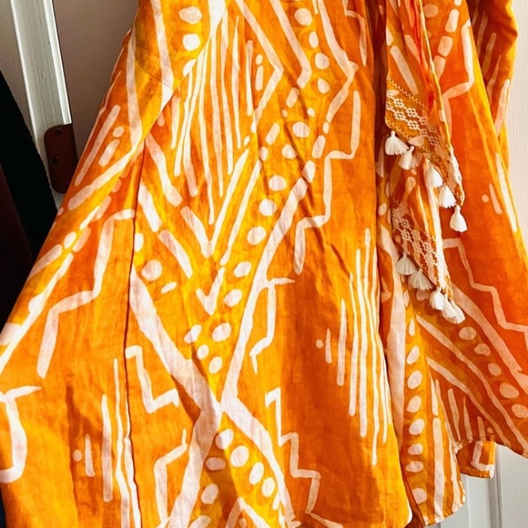 Sale! Anthropologie Wide Leg Orange Print Jumpsuit with Tie-Back - Picture 6 of 8